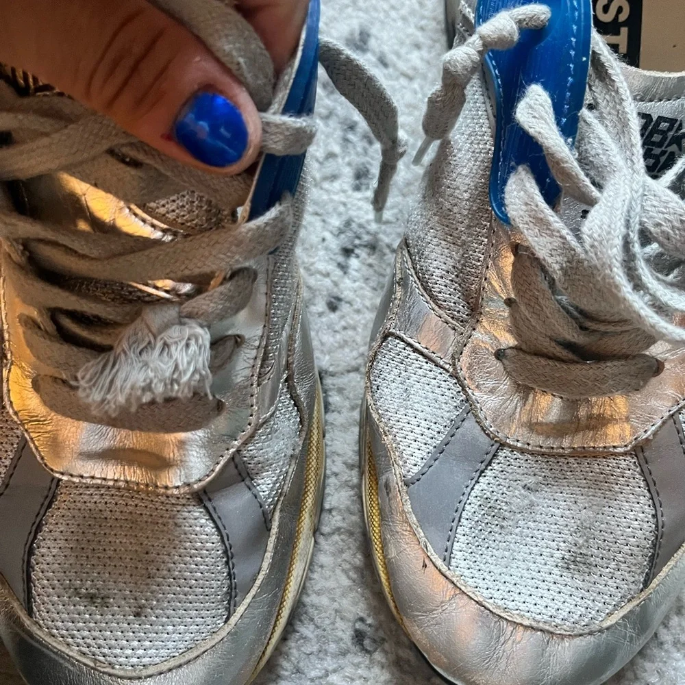 Golden Goose dad sneakers- Metallic Silver and Blue Sneakers - Picture 6 of 8